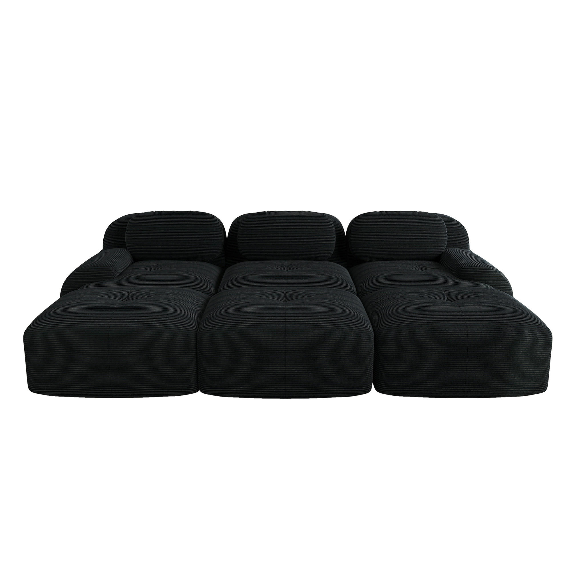 3-SITZER Sofa 298×178×75 cm Cordstoff rahmenlos modular mit 3 Hockern, schwarz - Schwarz, Textil (178/75/298cm)