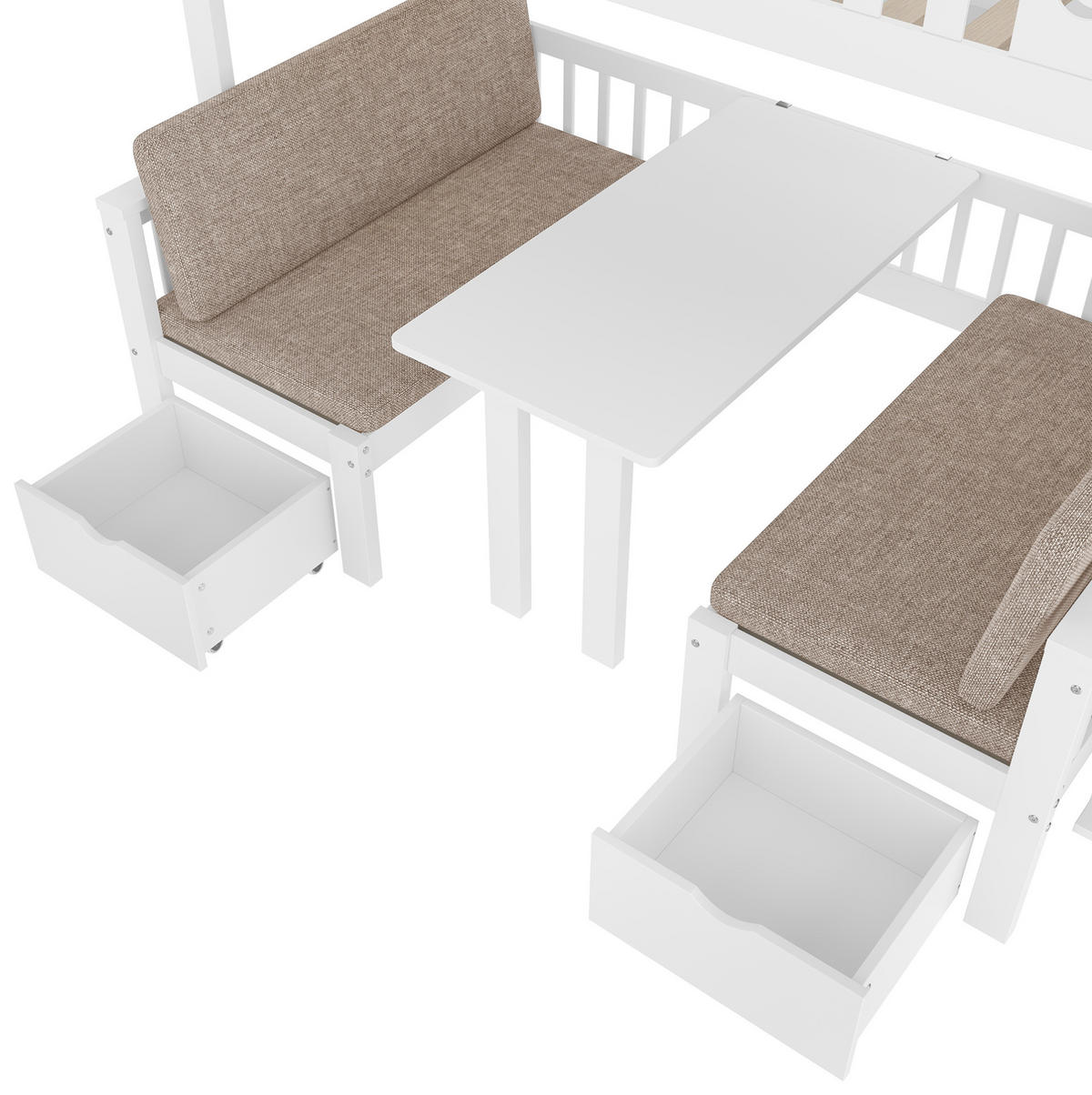 HOCHBETT 90/200 cm Weiß mit Schreibtisch, Stauraumleiter und Massivholz - Weiß, Holz (90/200cm) - Flora Grace