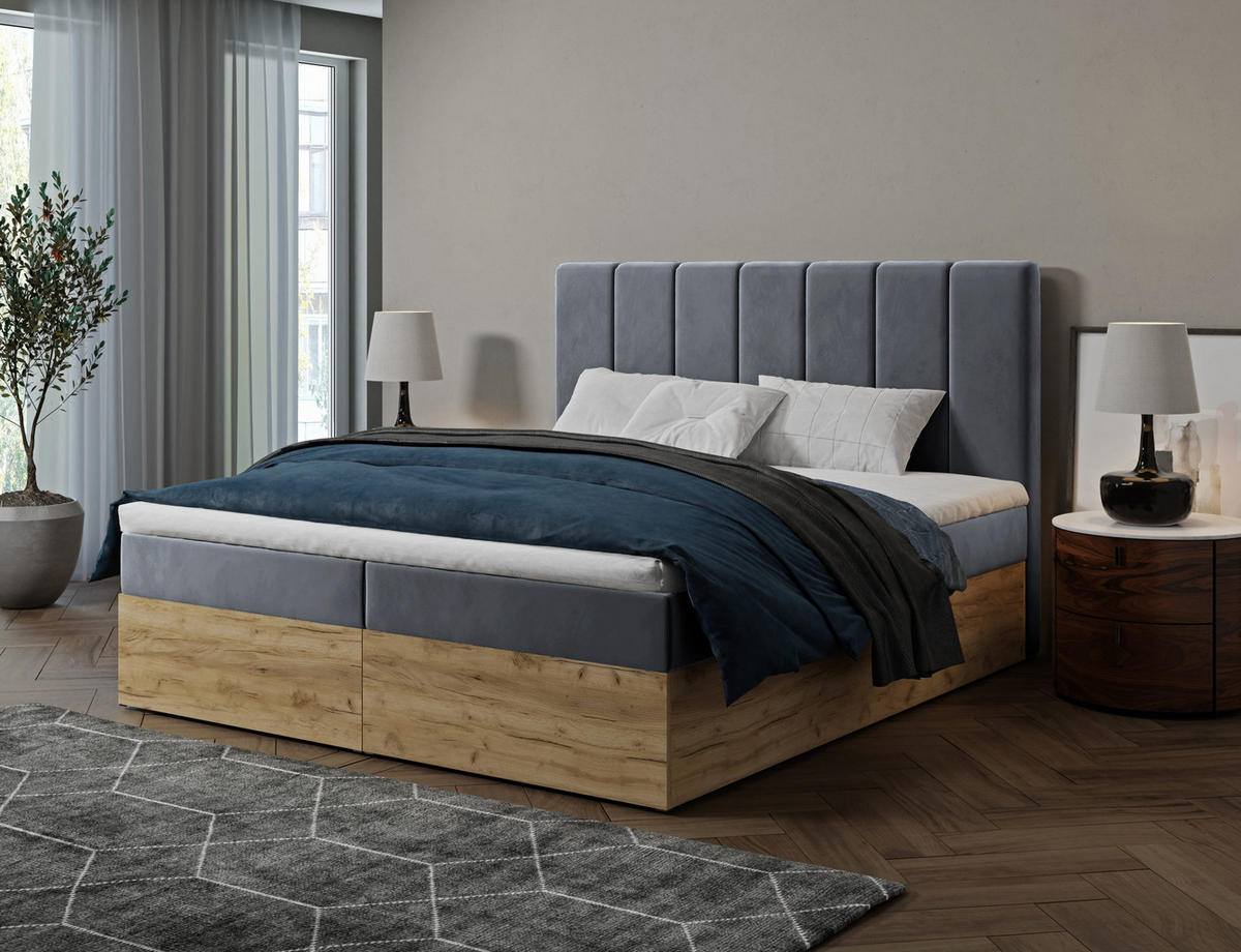 BOXBETT Doppelbett Jessen 180x200 cm Grau - Grau, Textil (180/200cm) - Fedve