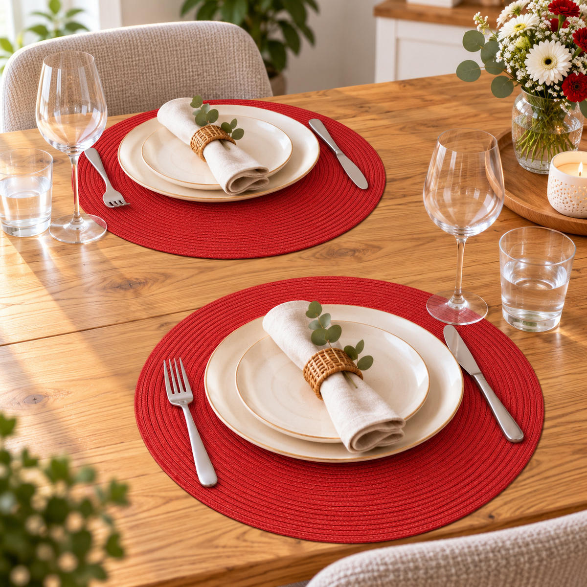 PLATZSET 2er Set Polypro Rot 35 cm rund - Rot, Kunststoff (35cm) - TiborTex