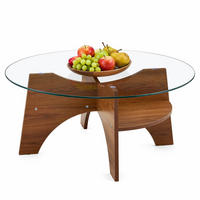 KONFERENČNÍ STŮL kulatý v barvě ořechu moderní odkládací stolek do jídelny a obýváku Ø80x36 cm - barva vlašského ořechu/průhledná, kompozitní dřevo/sklo (80/80/36cm) - STILVORA