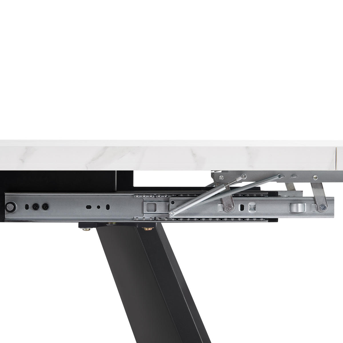 ESSTISCH 99-159x74x77 cm in Weiß und Schwarz aus MDF mit Marmoroptik auf Carbonstahl-Beinen ausziehbar - Weiß, Holzwerkstoff (74/159/77cm) - Modfu