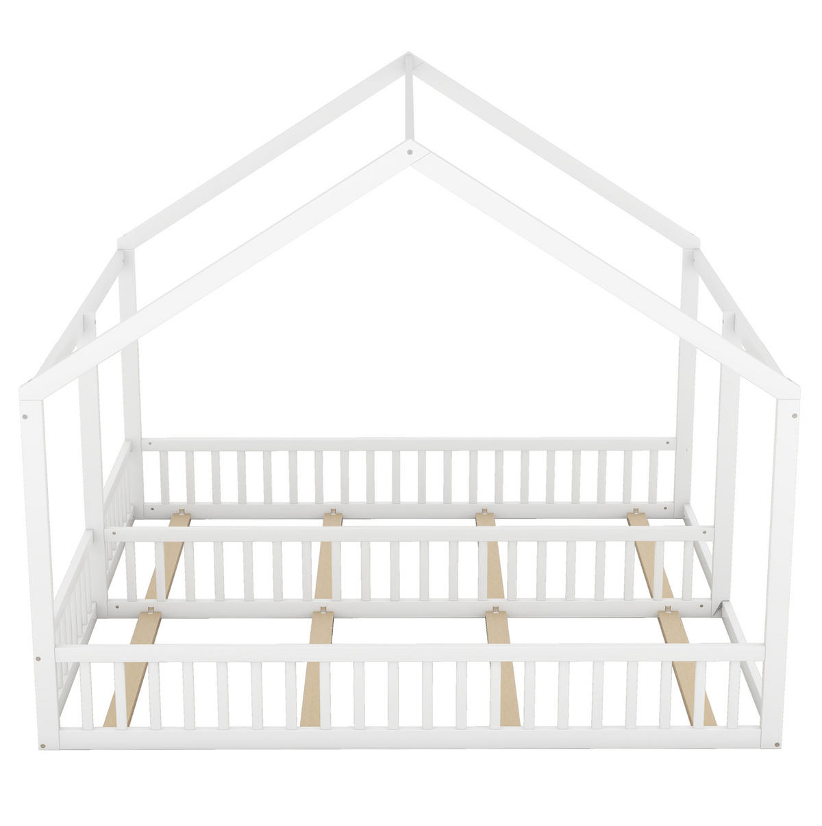 KINDERBETT 90/200 cm 2-in-1 mit Hausdach, Mittelgeländer und Lattenrost, Kiefern /MDF, Weiß - Weiß, Holzwerkstoff (90/200cm) - Redom