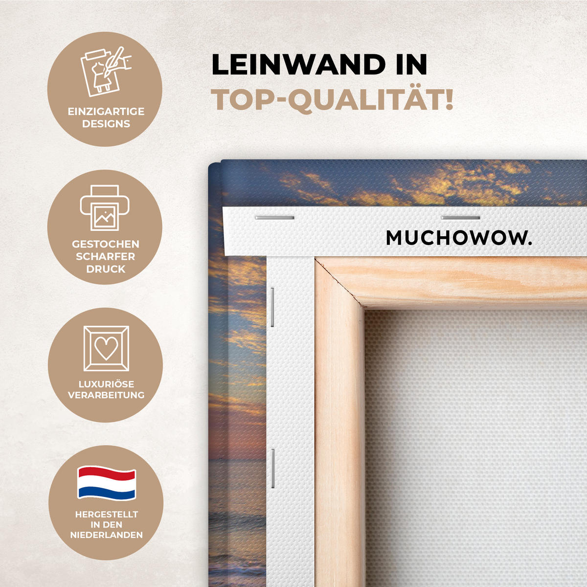 LEINWANDBILD Strand - Sonnenuntergang - Meer Wandbild 40x30 cm - Gelb, Textil (40/30cm) - MuchoWow