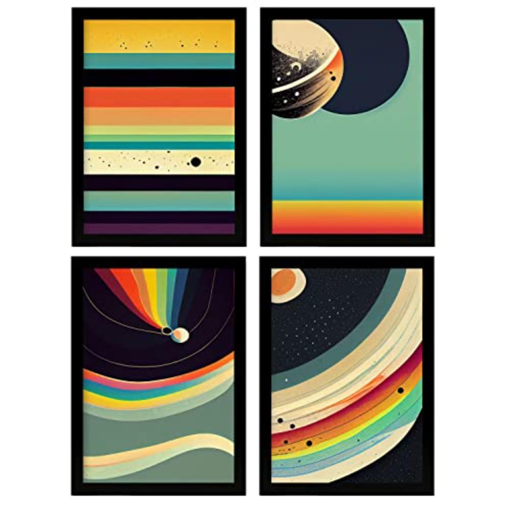 POSTER Set mit 4 Abstrakt Kugel Moderne Galaxien A3 Schwarzer Rahmen - Schwarz, Papier (29.7/3cm) - Nacnic