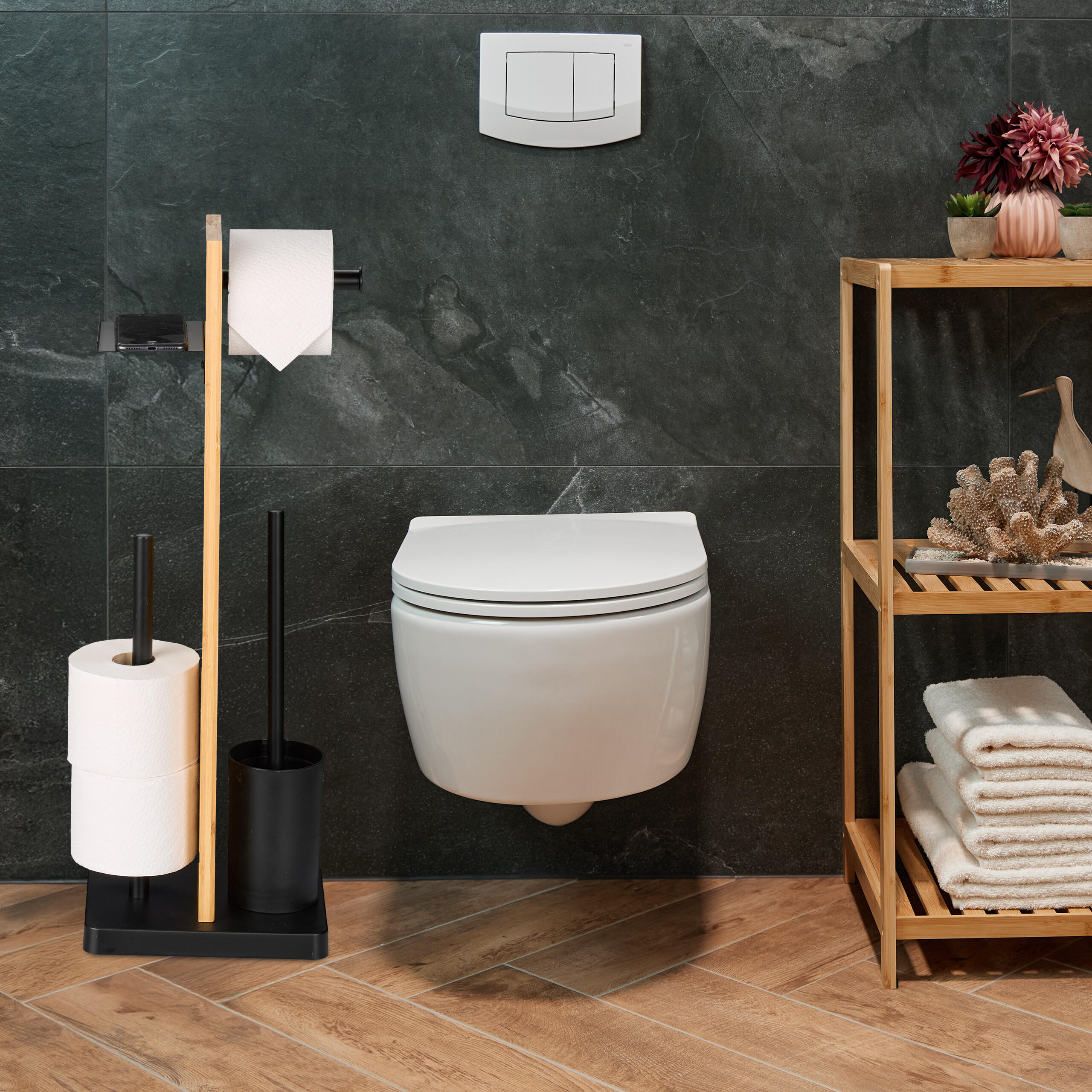 WC-GARNITUR - Schwarz, Holz/Kunststoff (27/68/18cm) - Relaxdays