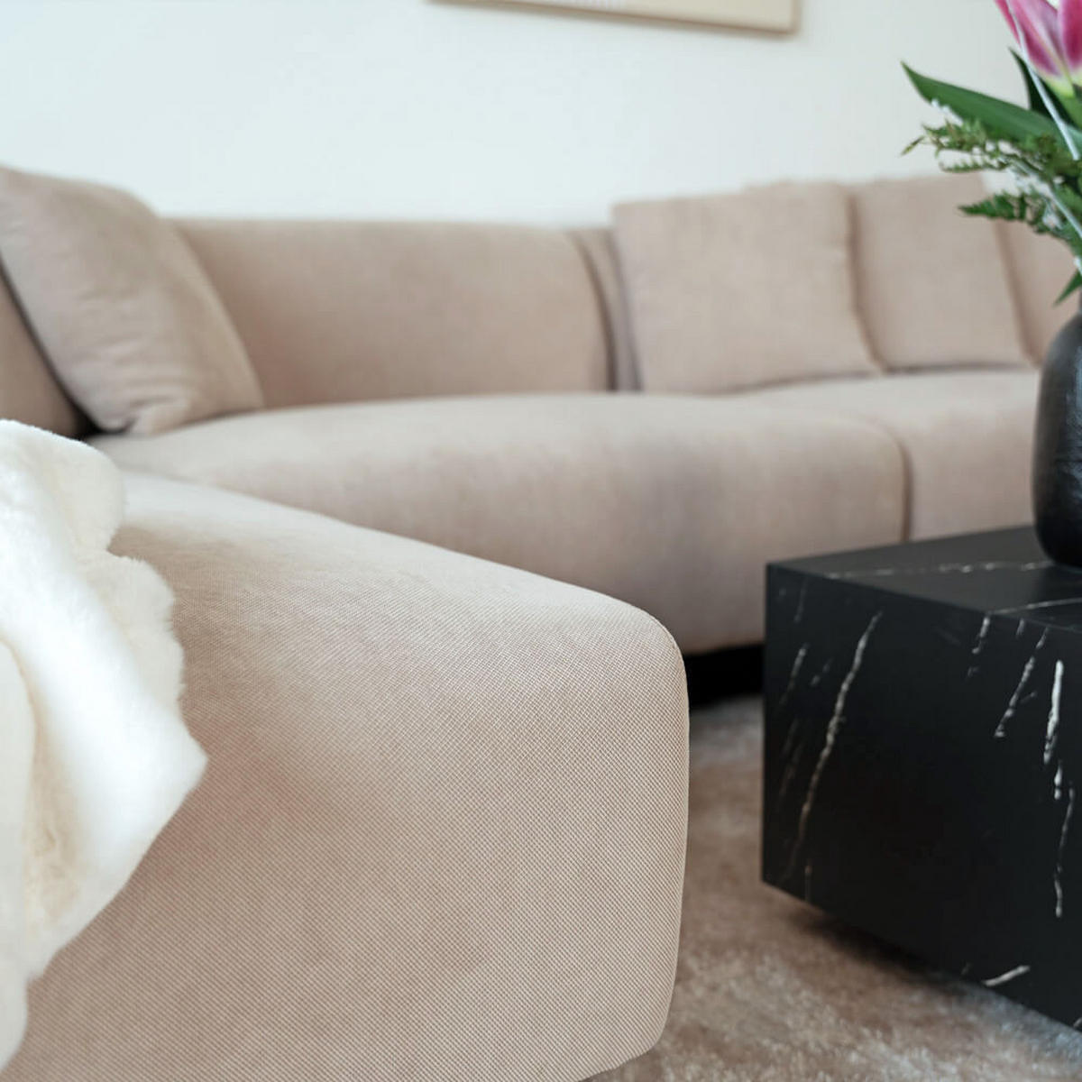 ECKSOFA TORINO - Seitenauslage: Rechts - Beige, Kunststoff (344/178cm) - Home Deluxe