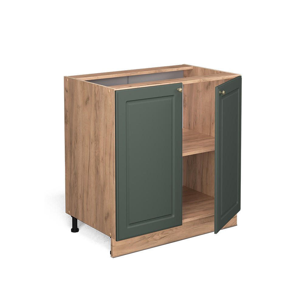 KÜCHENUNTERSCHRANK Fame-Line Grün-Gold Landhaus 80 cm mit Regal, AP Eiche - Eiche Wotan/Grün, Holzwerkstoff (80/82/60cm) - Vicco