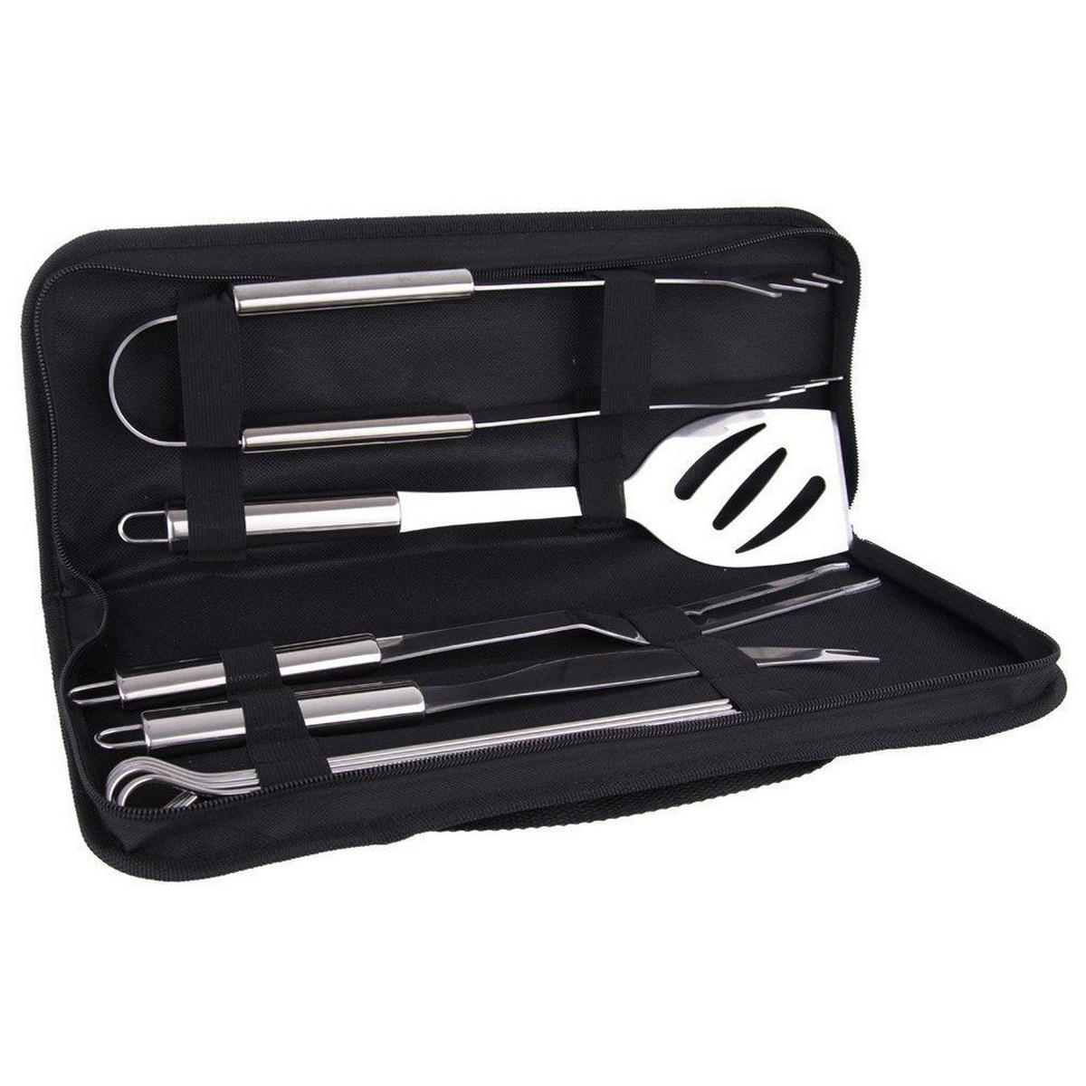 GRILLBESTECK-SET Edelstahl im Etui 9-teilig Silberfarben - Silberfarben, Metall (34.5cm) - Orion 
