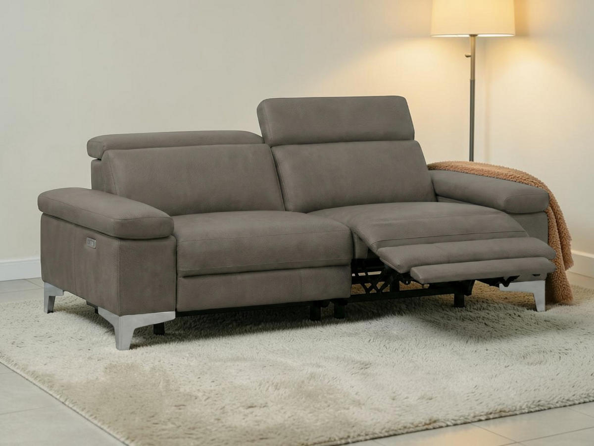 3-SITZER Sofa Talisman Echtleder mit 1 x Relaxfunktion Greige - Greige, Leder/Metall (216/80/100cm)