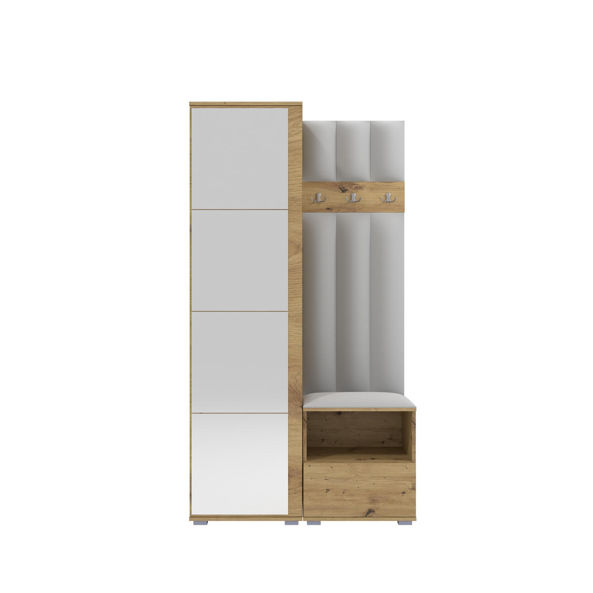 GEPOLSTERT Garderoben-Set Nela I LUX (Spiegel – Farbe Eiche Artisan + Stoff Trinity 32) - Silberfarben/Hellgrau, Holz/Holzwerkstoff (100/187/40cm) - Ravio