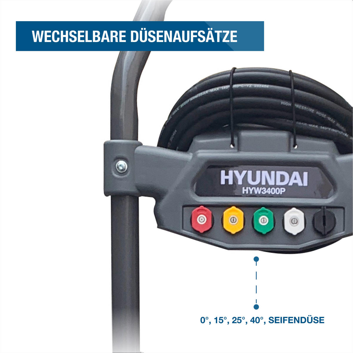 BENZIN-HOCHDRUCKREINIGER HYW3400P (5 PS, 234bar, 540 l/h, 4-Takt, 10m Schlauch) - Schwarz, Metall (54/98/68.5cm) - HYUNDAI