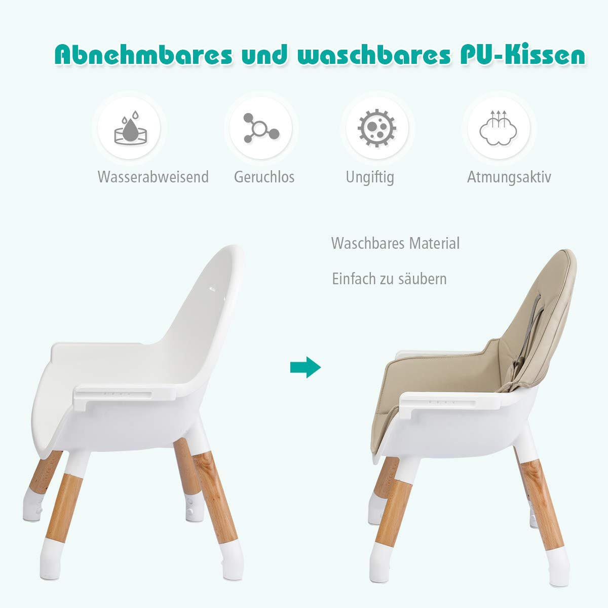 BABYHOCHSTUHL Khaki - Braun, Kunststoff (62/100/62cm) - COSTWAY