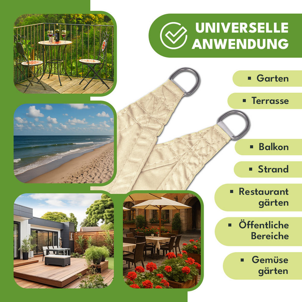 SONNENSEGEL Wasserdicht Dreieckig Beige 4x4m - Beige, Textil (400/400cm) - KRUMAD