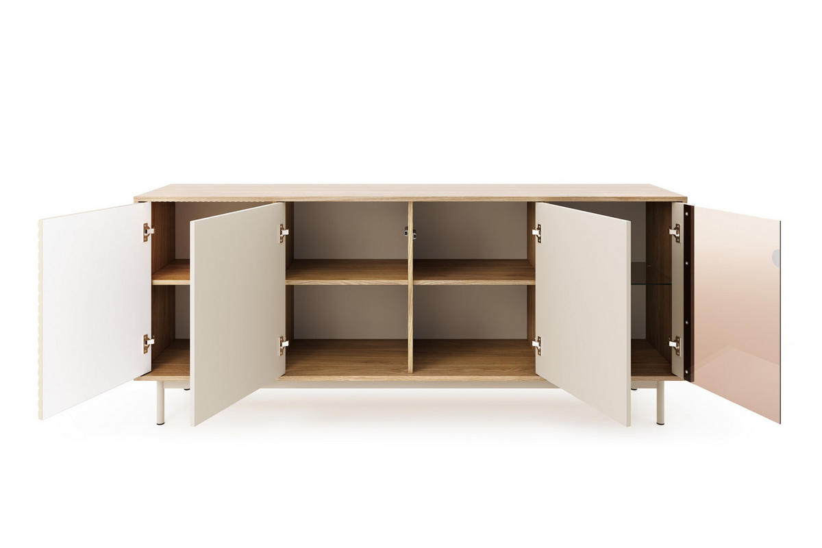 KOMMODE TOGY 02 184 cm breit in Kaschmir / Geölter Eiche mit LED Beleuchtung - Kaschmir/Eichefarben, Holzwerkstoff (184/77/40cm) - Deine Möbel 24