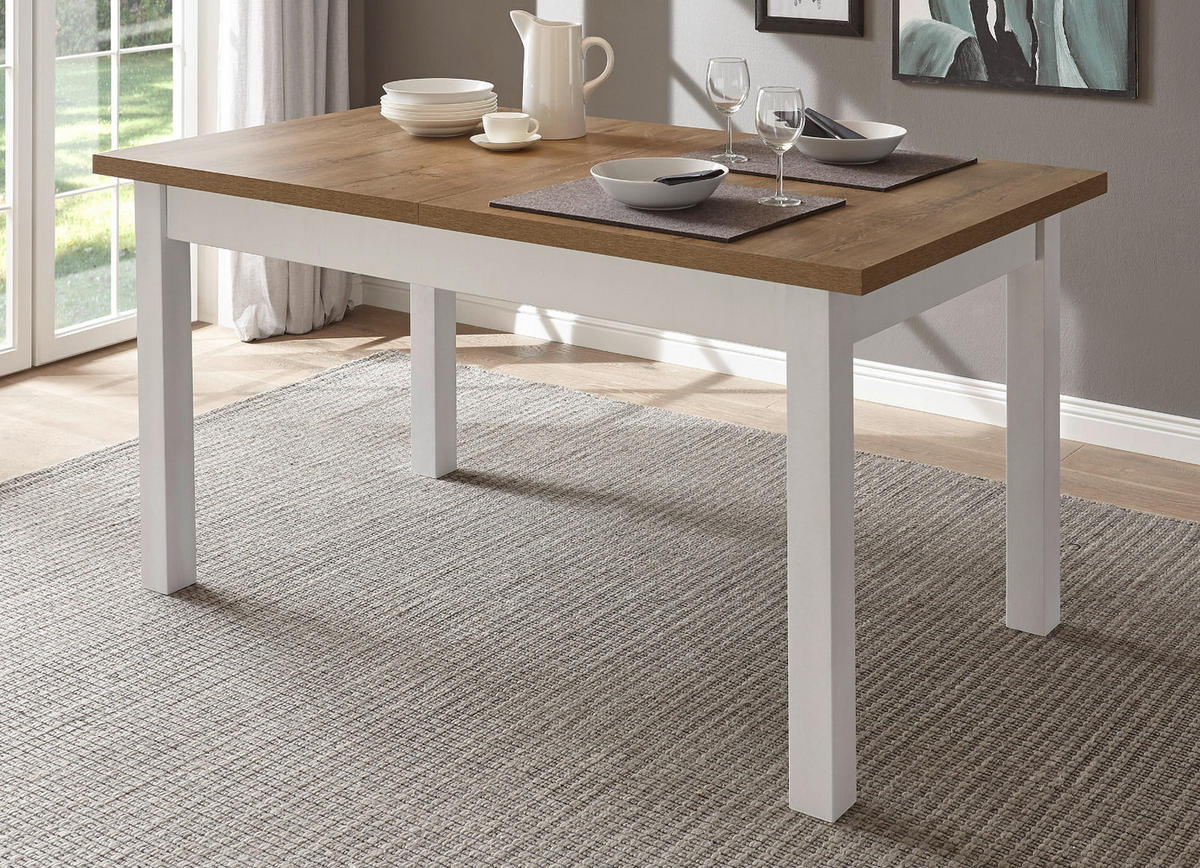 ESSTISCH weiß Pinie, Eiche hell Landhaus, Küchentisch ausziehbar 160 - 200 cm - Eichefarben/Weiß, Holzwerkstoff (200/90/82cm) - Furn.Design