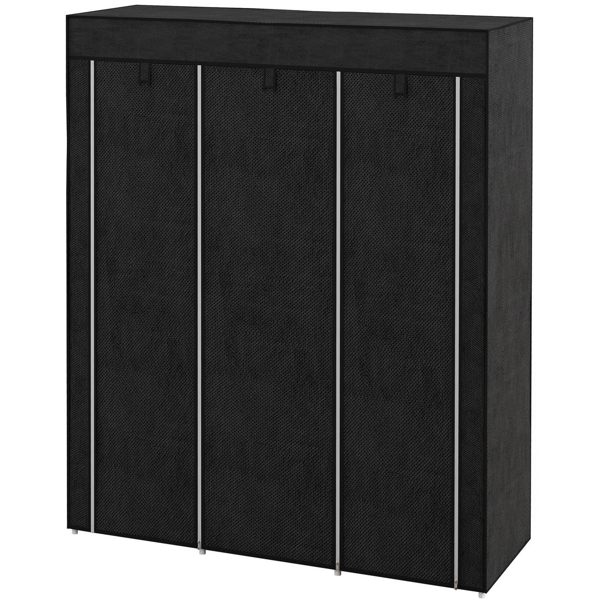 STOFFSCHRANK mit 8 Regalen und 2 Kleiderstangen, faltbarer Kleiderschrank als Aufbewahrungslösung, Schwarz - Schwarz, Metall (125/162.5/43cm)