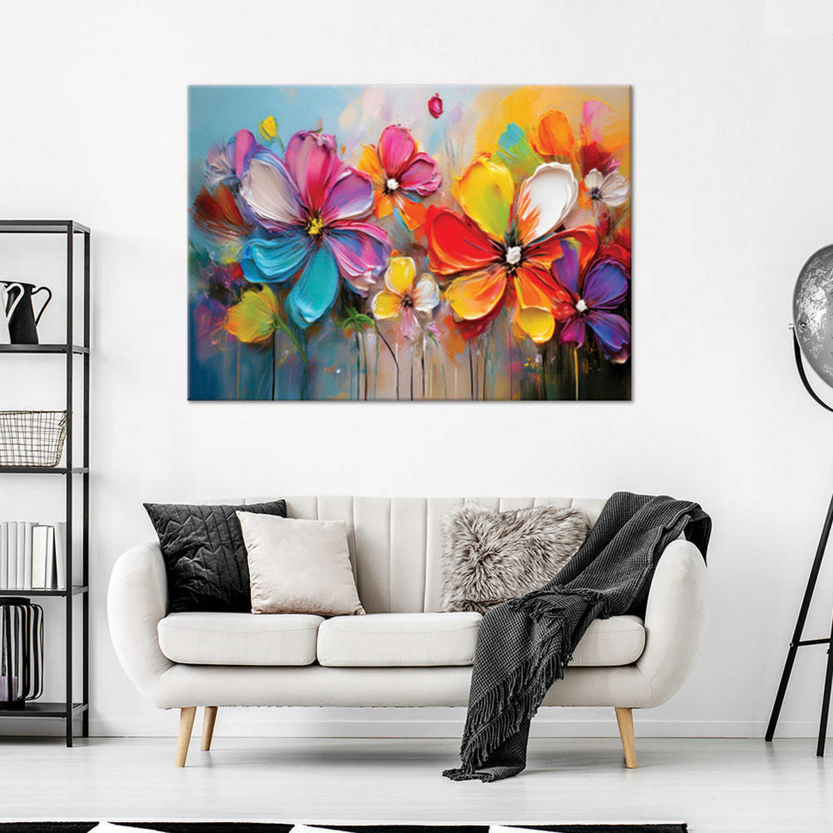 WANDBILD abstrakte pastellfarbene bunte blumen - Multicolor, Textil (60/40cm) - Feeby