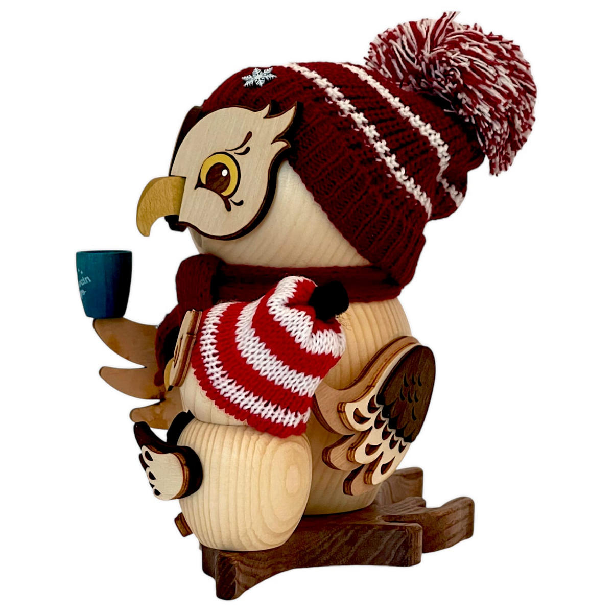 RÄUCHERFIGUR Eule Weihnachtsmarktbesuch mit Kin 15 cm - Multicolor, Holz (10/15/10cm)