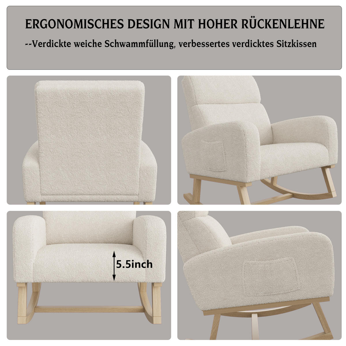 SCHAUKELSTUHL Beige, Relaxsessel mit Massivholzbeinen - Beige, Holz/Textil (69/87/79cm) - PARAFTA HOME