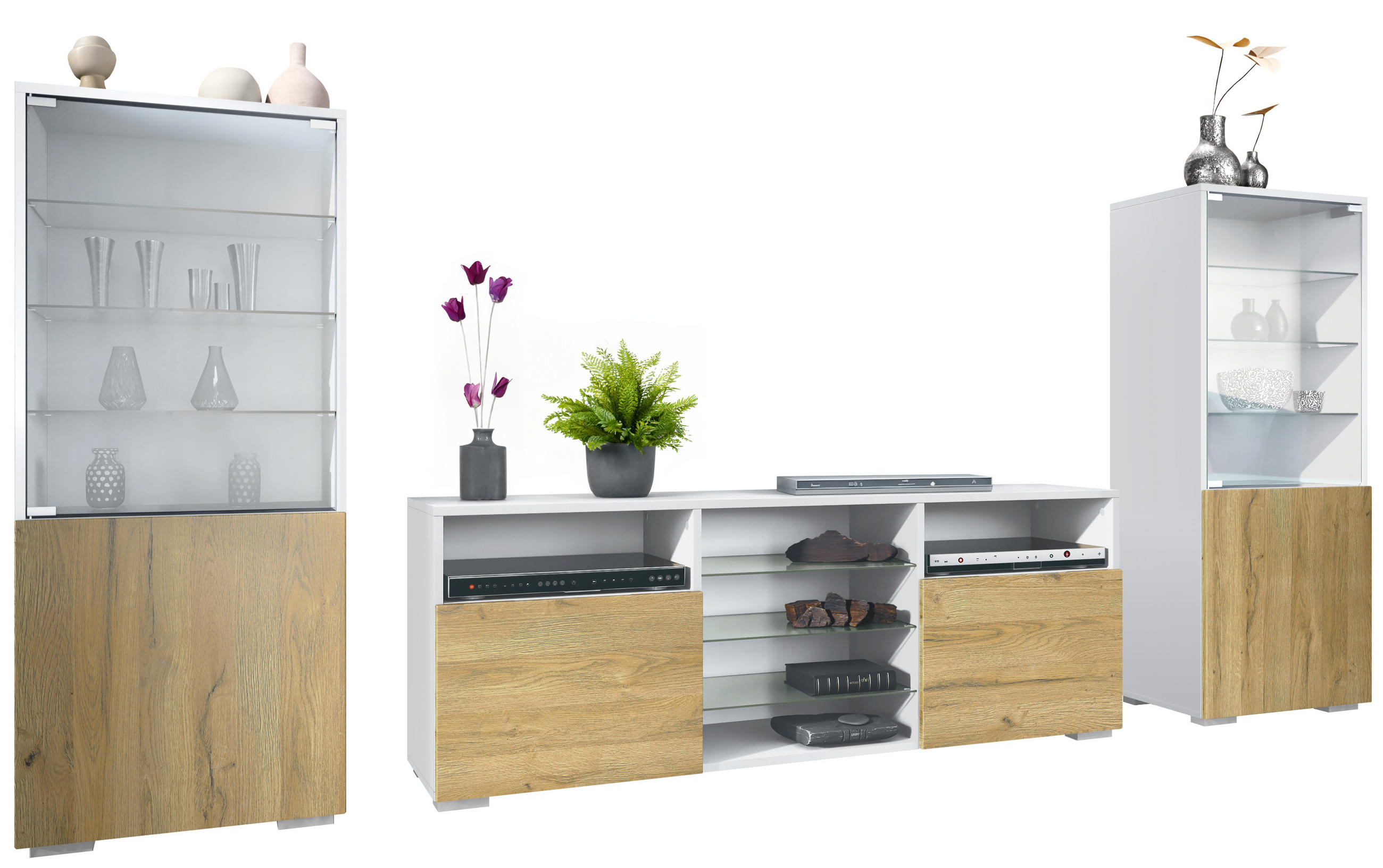 WOHNWAND Granada Eiche Natur - Eichefarben, Holzwerkstoff (286/122.5/35cm) - Vladon