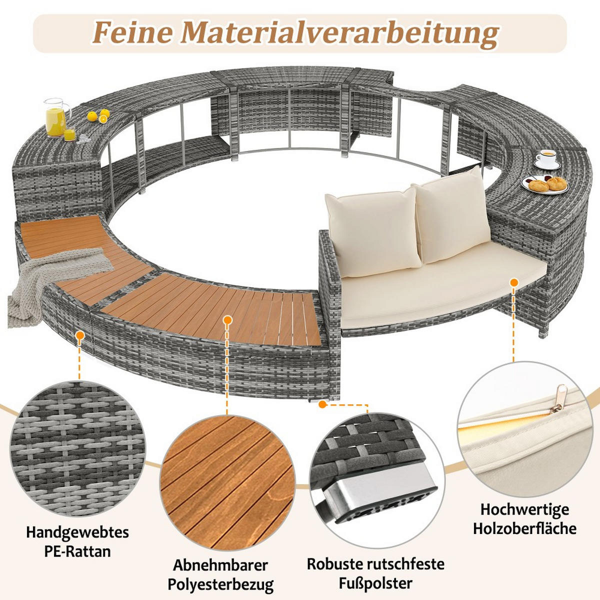 GARTENLOUNGE-SET mit Stauraum und Verstellbaren Füßen, Grau - Grau, Metall - KOMHTOM