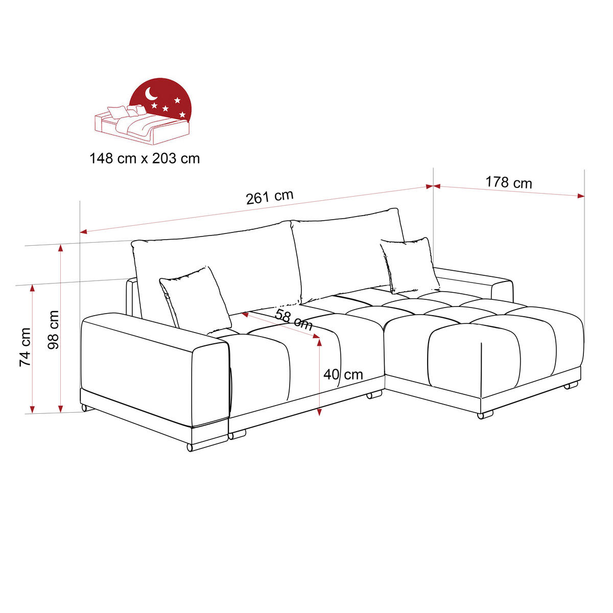 ECKSOFA TARA mit Schlaffunktion und Bettkasten Dunkelgrau - Dunkelgrau, Holzwerkstoff/Kunststoff (250/90cm) - Idohome