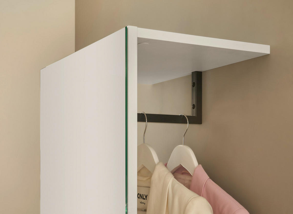 GARDEROBE weiß 50 cm, Kompaktgarderobe mit Spiegel - Schwarz/Weiß, Glas/Holzwerkstoff (50/200/30cm) - Furn.Design