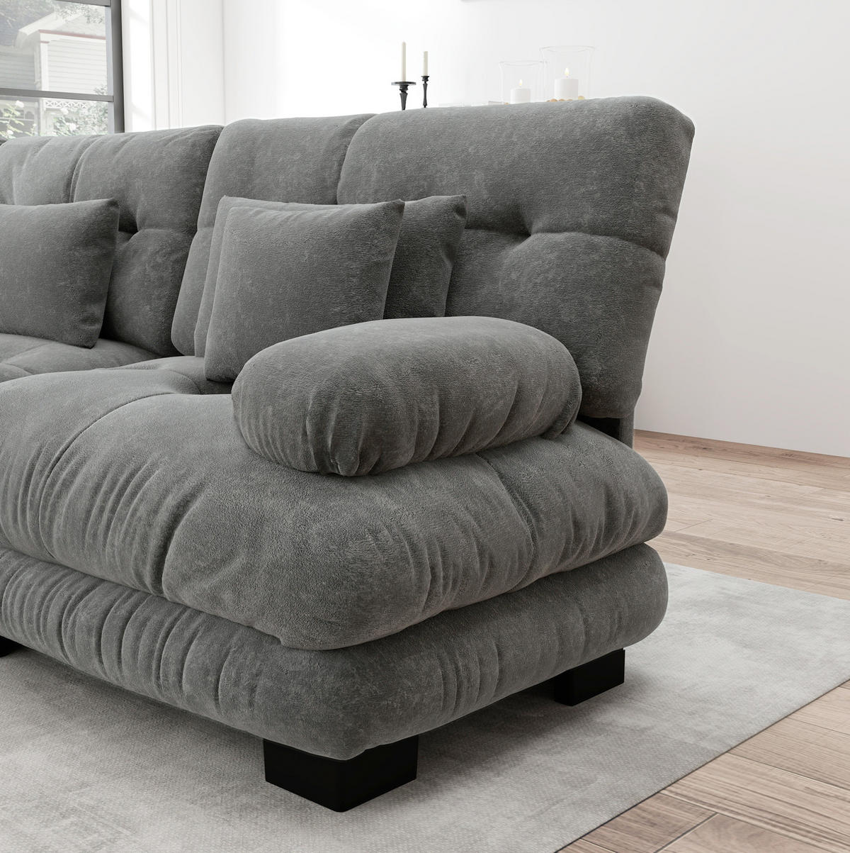 SOFA modular mit Tiefensitz Chenille Grey - Hellgrau, Kunststoff (77/81/406cm) - Meubliv