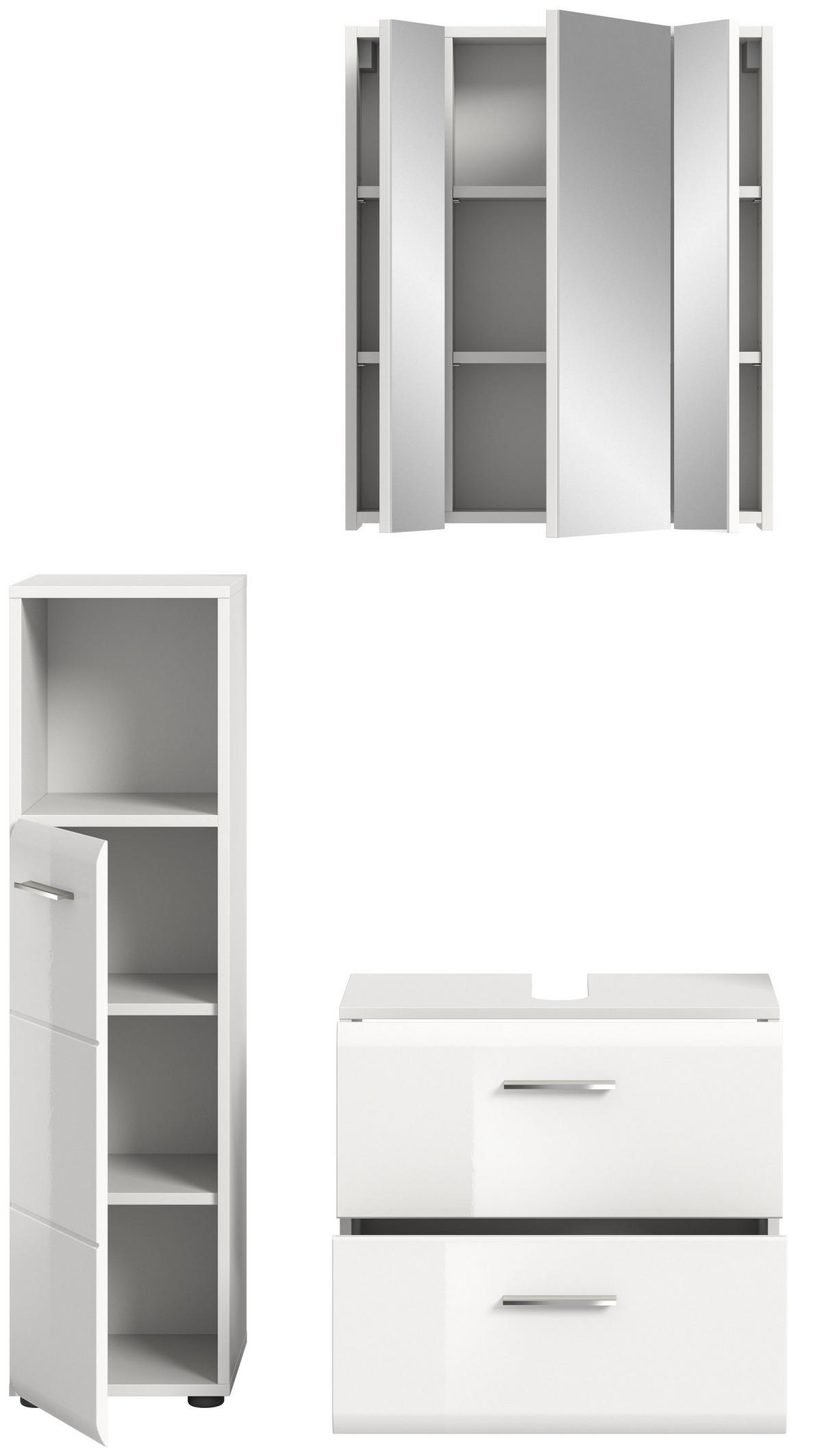 BADKOMBINATION Ice 105x185x30 cm weiß Hochglanz MDF 3tlg. - Weiß, Holz (105/185/30cm)