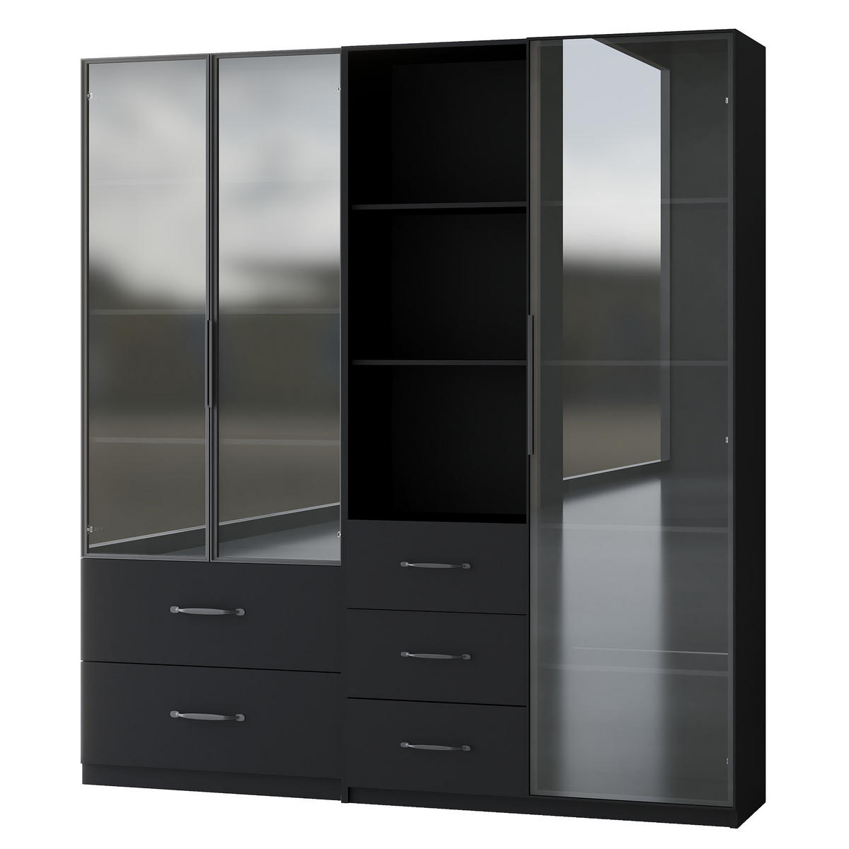 VITRINEN-SET Modulares Schwarz aus zwei LED-Glasvitrinen 140×40×160 cm aus Spanplatte - Schwarz, Holzwerkstoff (140/160/40cm) - Luhomfu