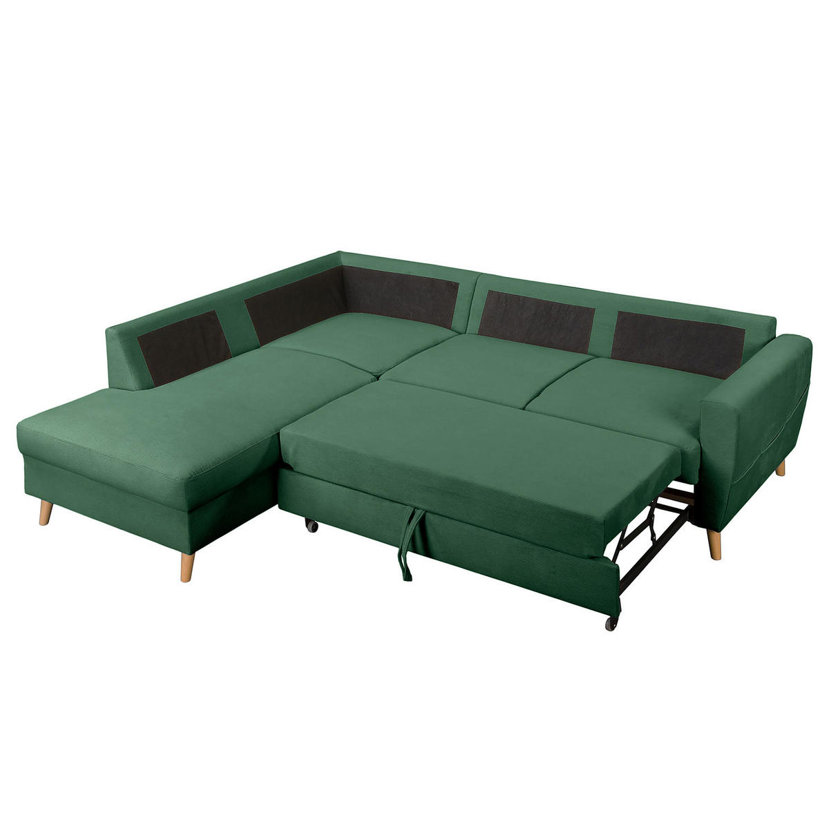 ECKSOFA mit Ottomane - Waldgrün/Braun, Holz/Textil (230/200cm) - home24