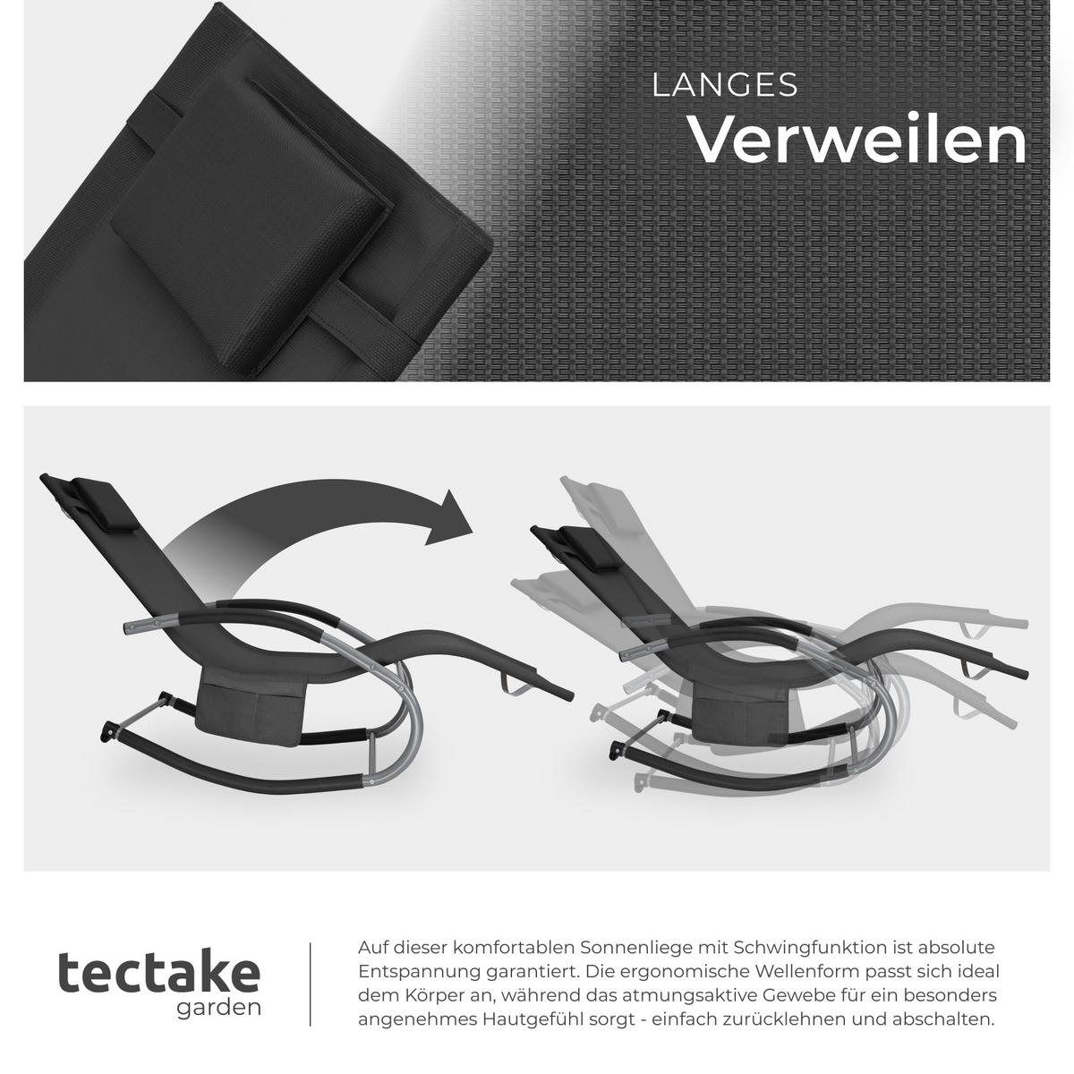 GARTENLIEGE Taya,abnehmbares Kopfpolster, seitliche Aufbewahrungstasche,schwarz - Schwarz, Kunststoff (62/92/142cm) - tectake