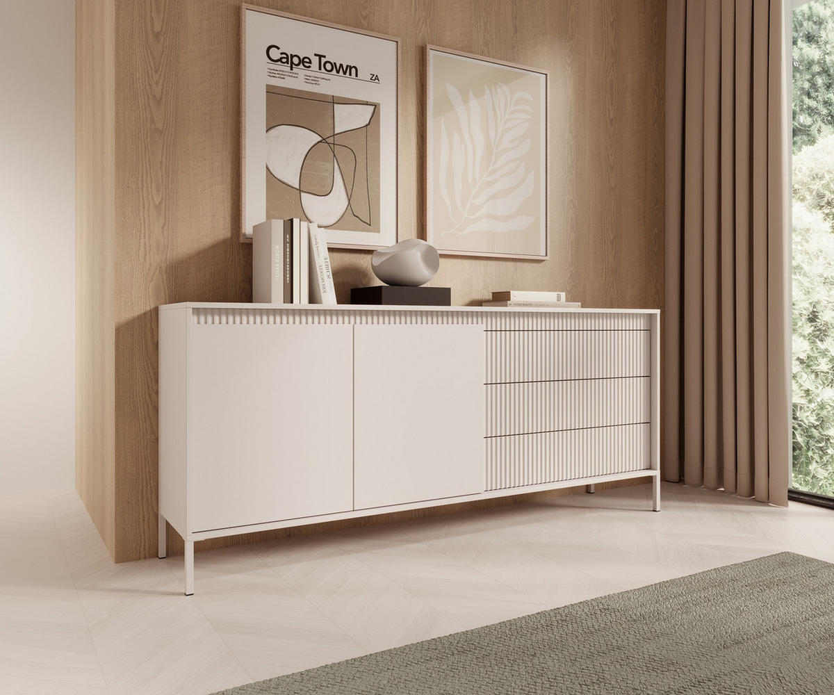 KOMMODE Beige 187 2D3S Enso Ryflowana - Beige, Holzwerkstoff (187.1/81.4/39.5cm) - Sepro Meble