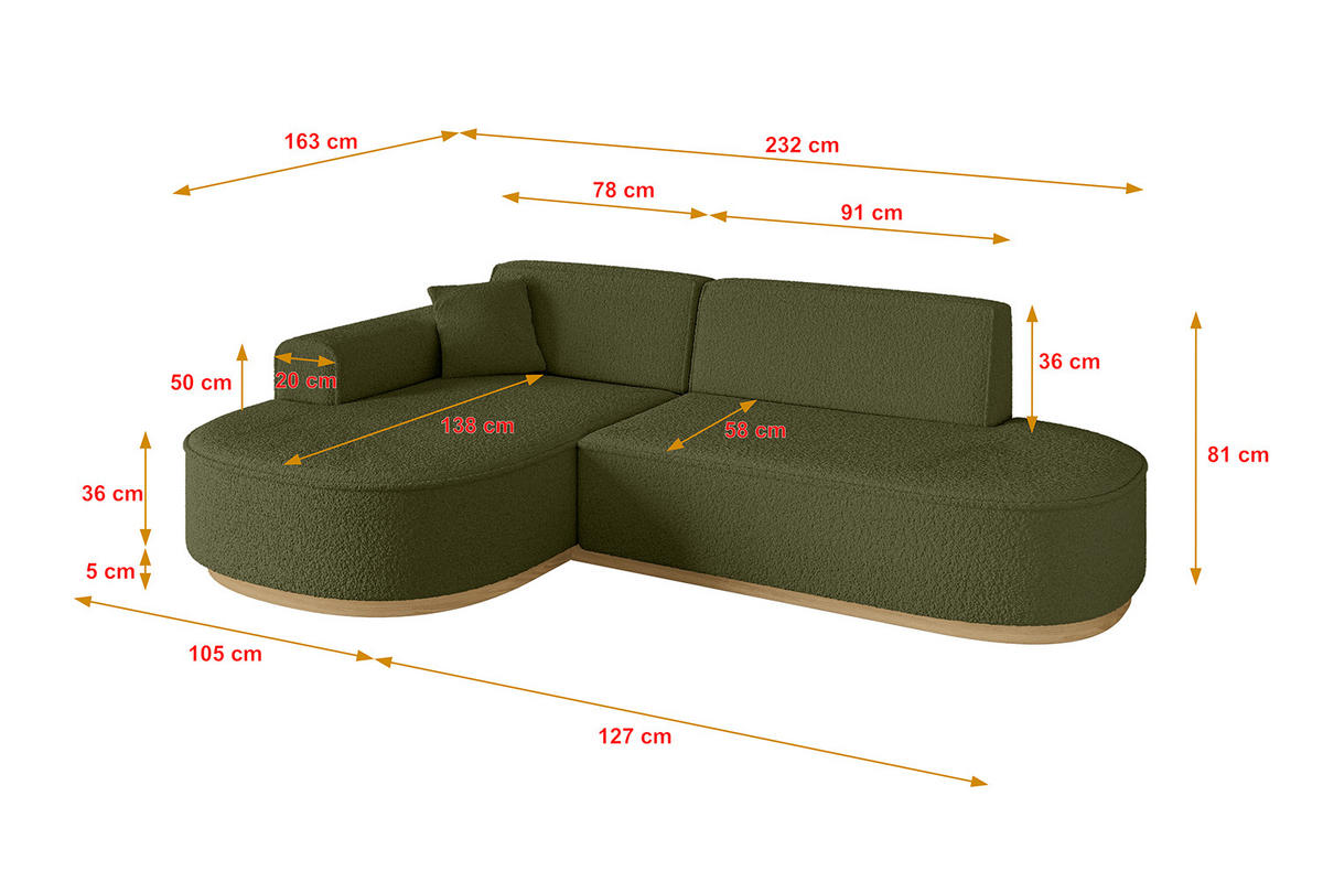 ECKSOFA Ottomane Links MARI-L1-v2 - 243x171x83 cm Grün Bouclé - Grün, Holzwerkstoff/Textil (243/171cm) - ALTDECOR