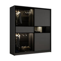 KLEIDERSCHRANK Night Graphit, Zweitüriger Schiebeschrank mit LED-Beleuchtung - Graphitfarben, Holzwerkstoff (203/217/60cm) - Bettso
