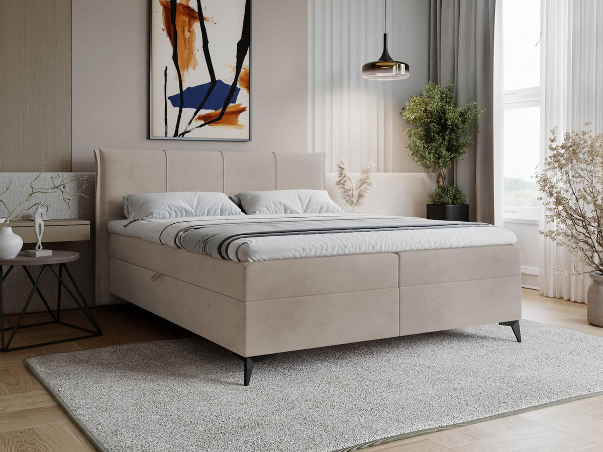 BOXBETT Eco - Hellbraun/Schwarz, Holz/Holzwerkstoff (180/200cm) - MIRJAN24