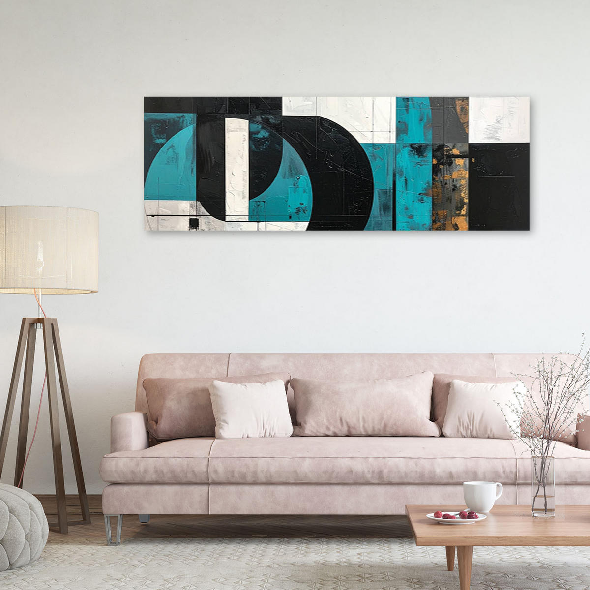 LEINWANDBILD 3D und geometrisch 120x40cm - Türkis, Textil (120/40cm) - Feeby