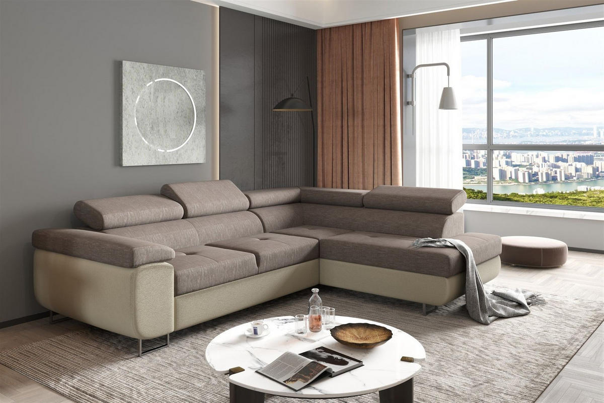 ECKSOFA Jade Mit Schlaffunktion - Creme, Holzwerkstoff/Textil (275/202cm) - Fun Möbel