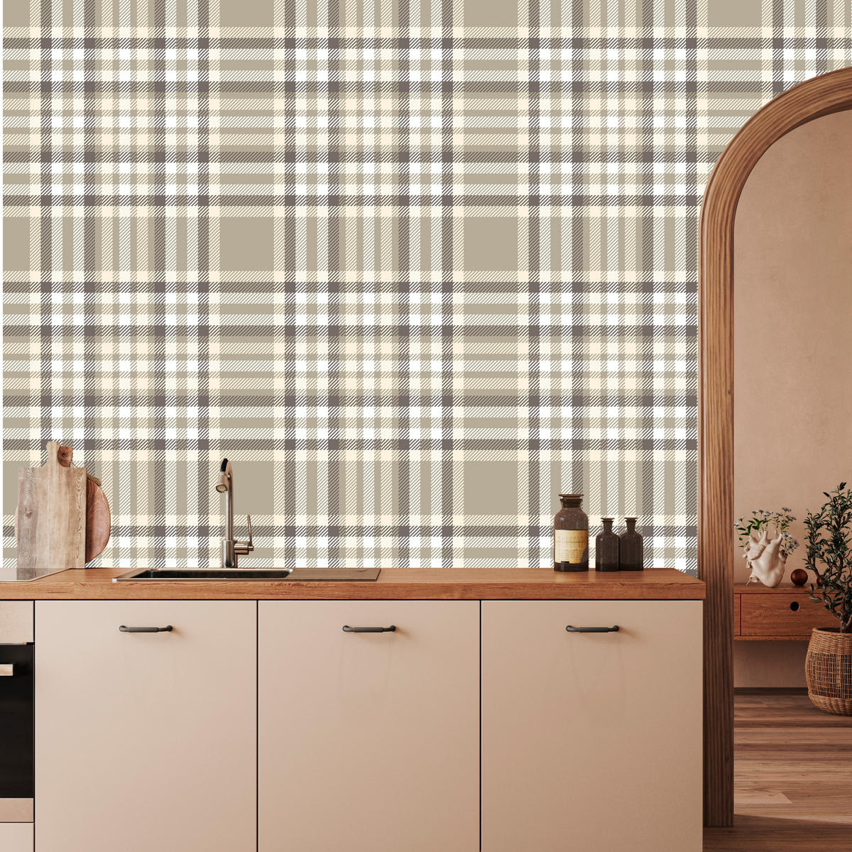 VLIESTAPETE Schottenkaro im Vintage-Stil – Braun, Beige, Weiß – 50x1000 cm - Beige/Braun, Papier (50/1000cm) - Muralo
