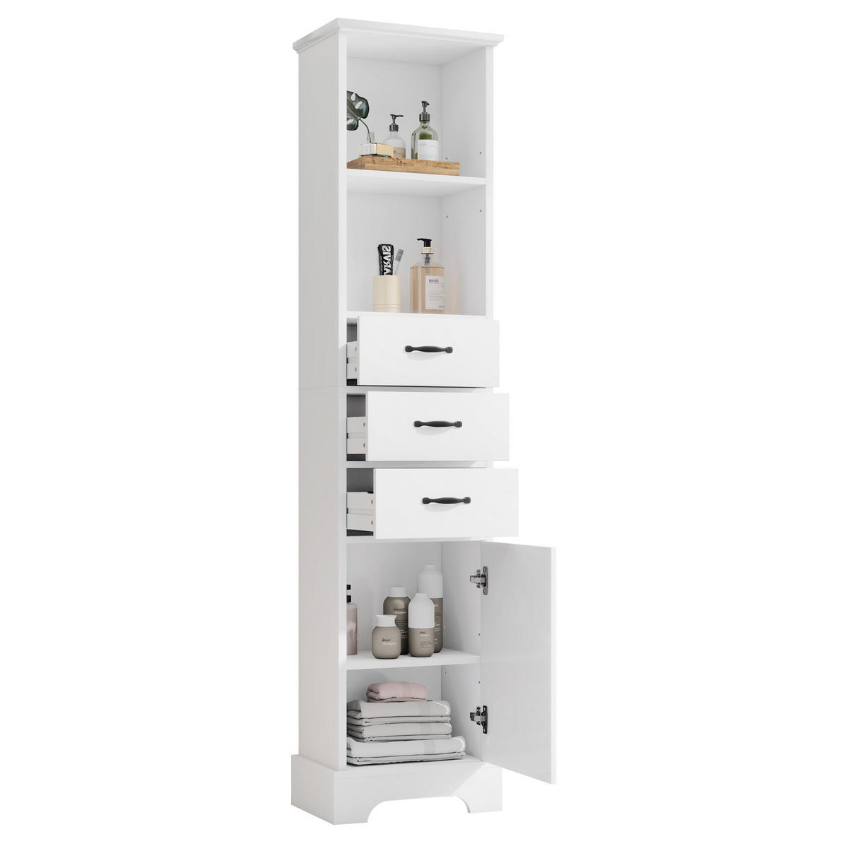 BADEZIMMERSCHRANK mit 3 Schubladen 38 x 26 x 172,5 cm Weiß - Weiß, Holzwerkstoff (26/172.5/38cm) - Beauniv