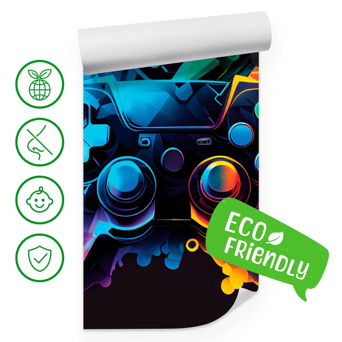 FOTOTAPETE Gamecontroller Abstraktion Moderne Muster 350x256 - Gelb/Rot, Papier (350/256cm) - Muralo