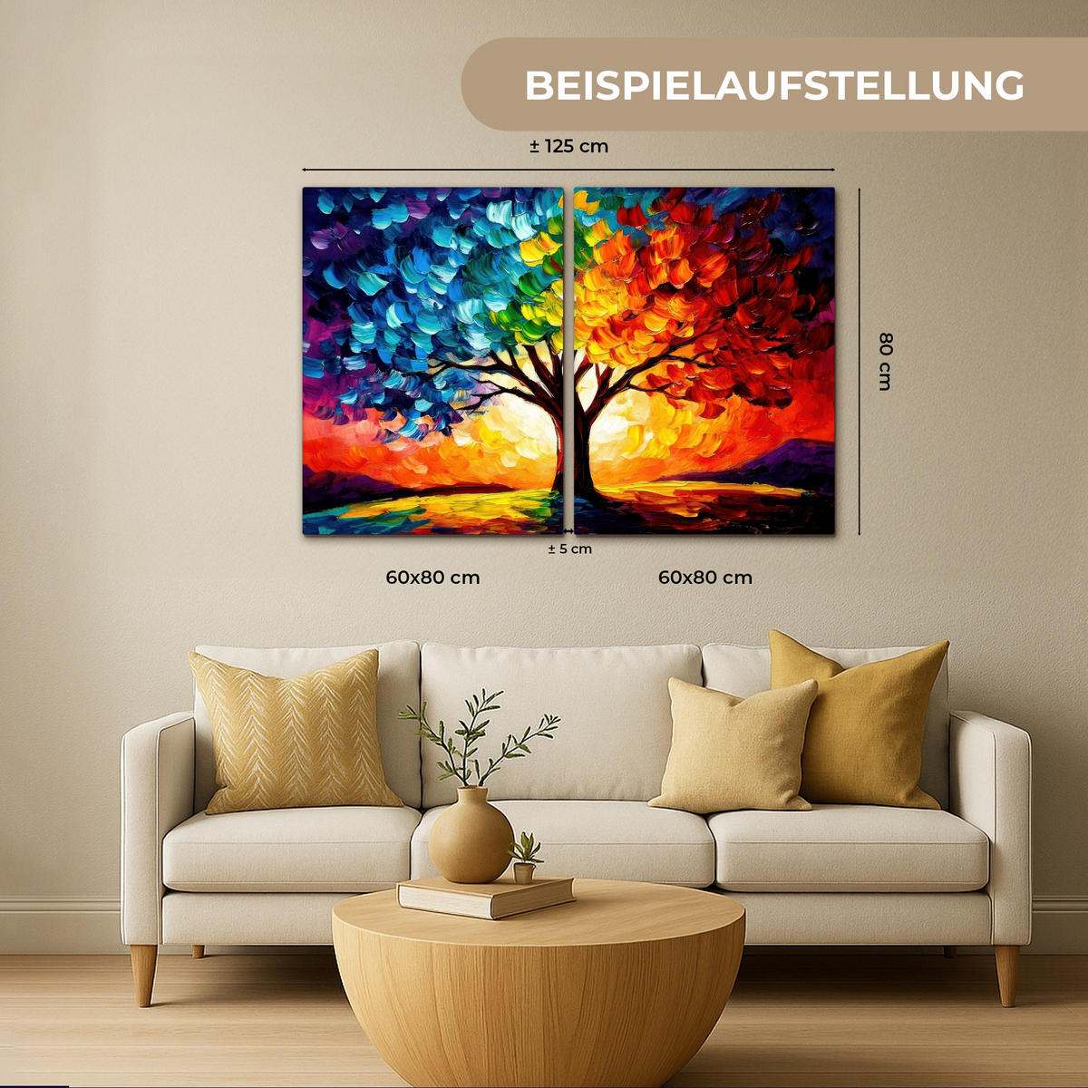 OBRAZ NA PLÁTNĚ 2dílná sada Strom - barevný - vzhled barvy - abstraktní 100x70 cm - různobarevná, textil (100/70cm) - MuchoWow