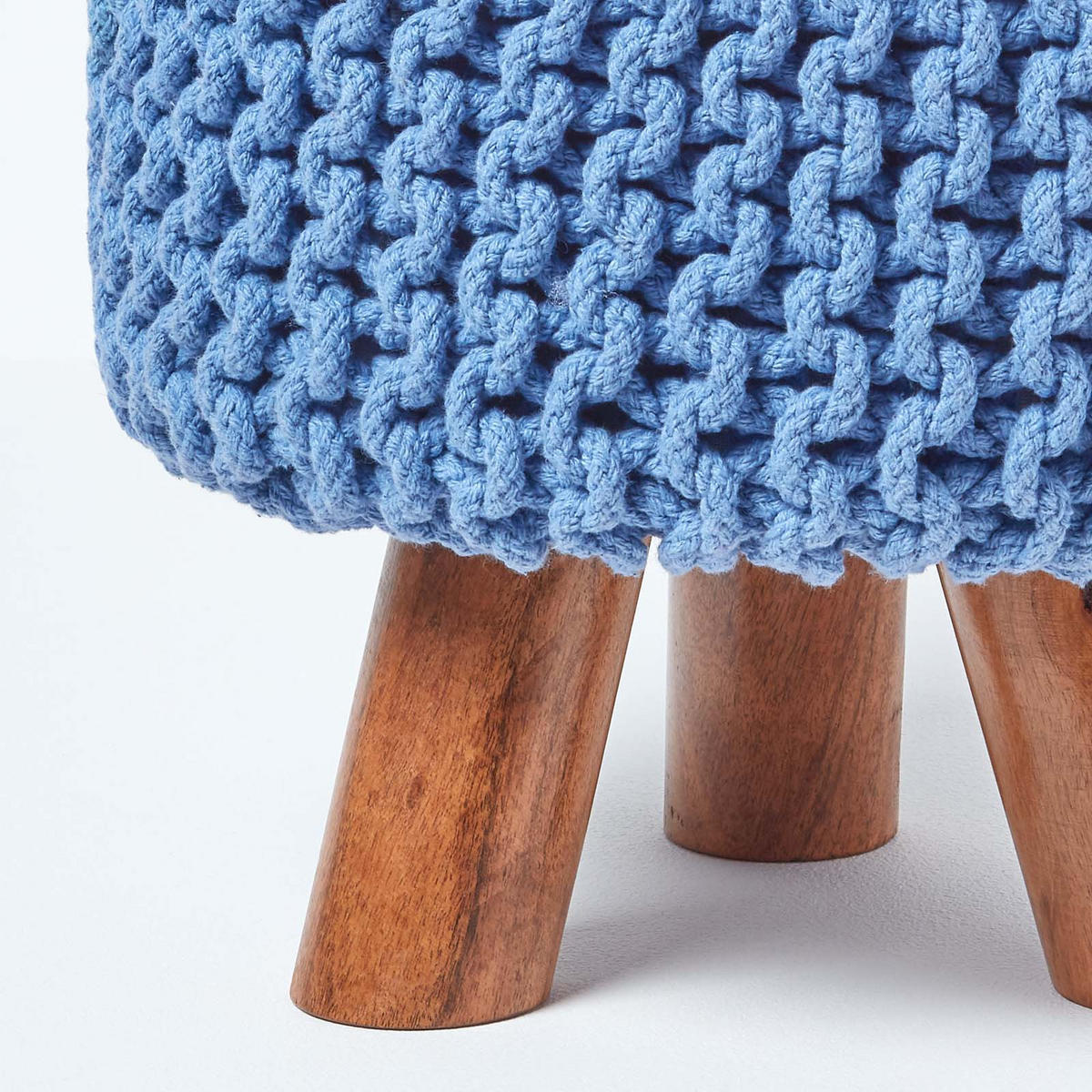STRICK-HOCKER blau, Dreibein 32/32/42 cm - Blau, Textil (32/42/32cm) - Homescapes