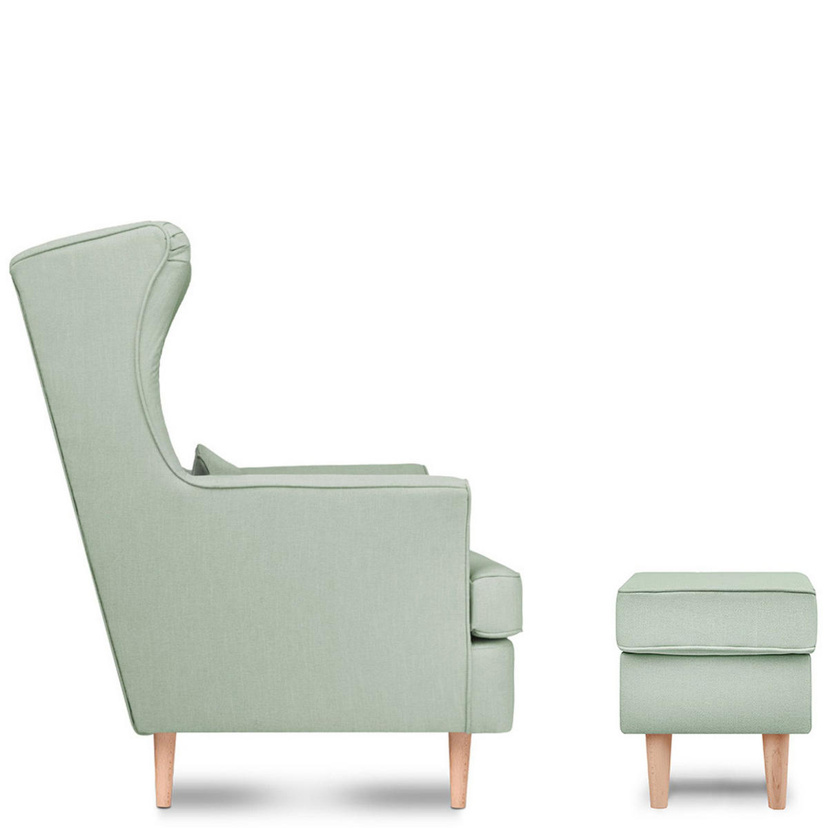 OHRENSESSEL STRALIS mit Hocker und inklusive dekorativem Kissen, mintfarben - Grün, Textil (82/108/80cm) - KONSIMO®