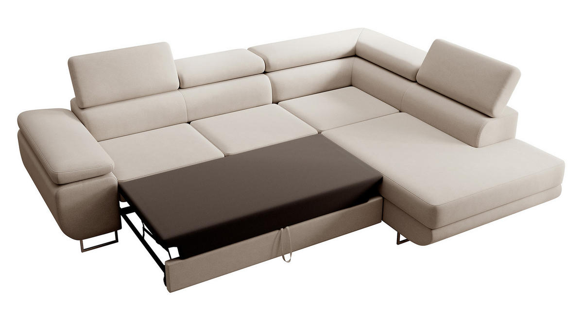 ECKSOFA Stevil Hellbeige Velours - Ecru/Silberfarben, Textil/Metall (275/203cm) - Selsey