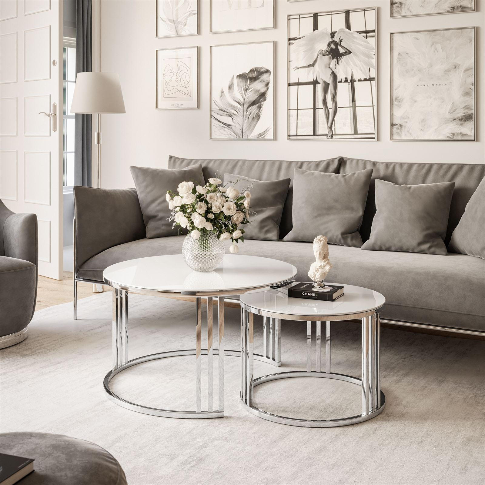 COUCHTISCH 2 in 1 LORI GLASS verchromt silber - Silberfarben, Glas (70/70/48cm) - Lookway
