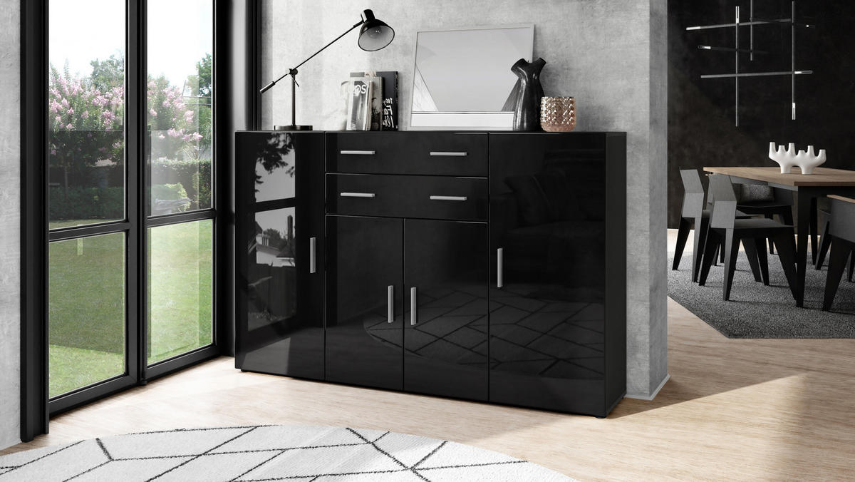 HIGHBOARD Aron Fronten in Schwarz Hochglanz - Schwarz Hochglanz, Holzwerkstoff (166.5/106.5/35cm) - Vladon