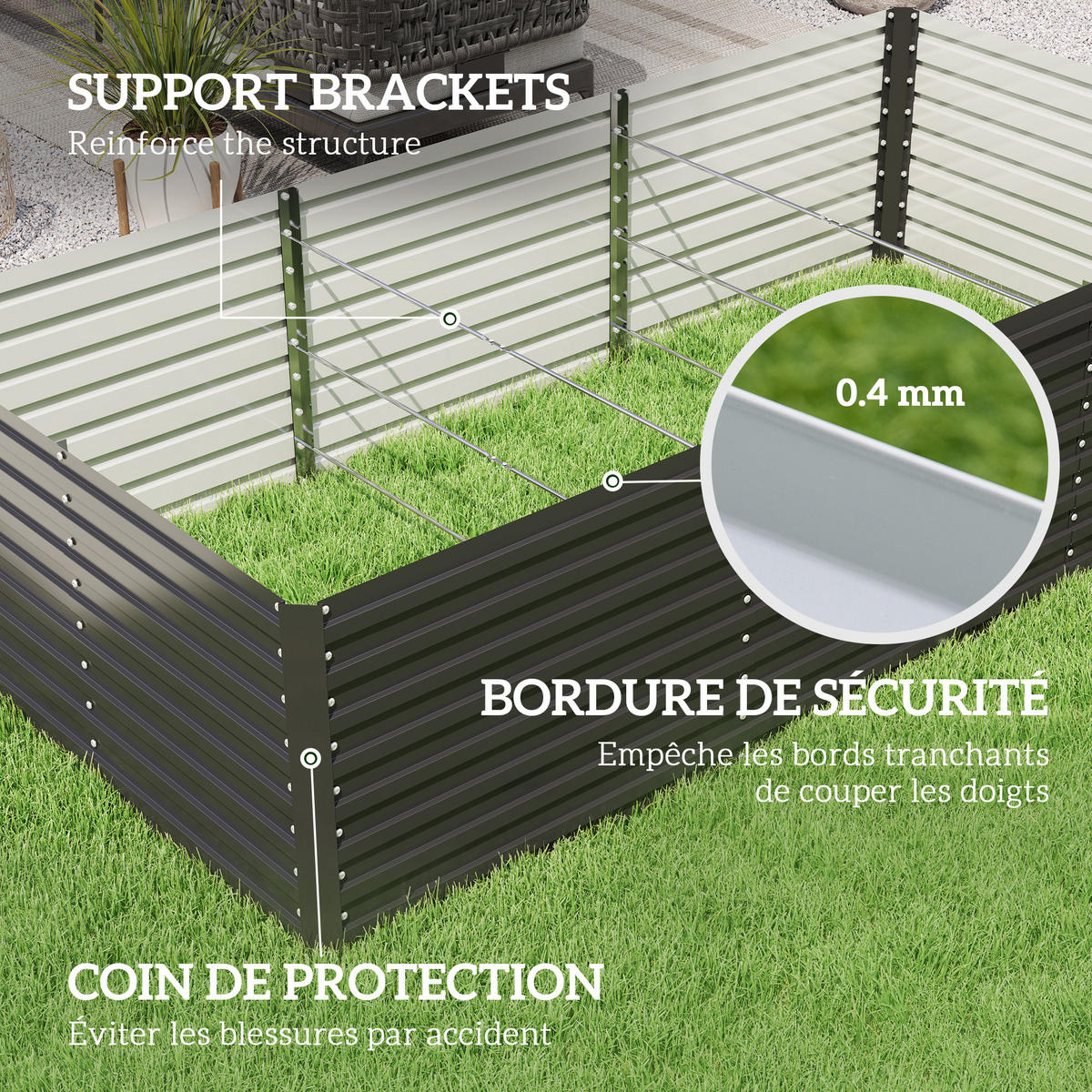 HOCHBEET DE-12170 240/120/60 cm, e/tra tief, offener Boden Grau - Dunkelgrau, Metall (240/60/120cm) - ComfortXL