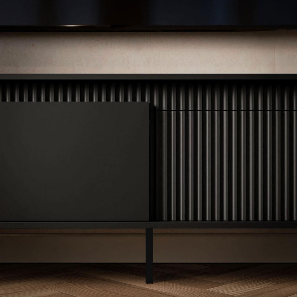 TV-ELEMENT YASUMI 187 cm schwarz matt - Schwarz, Holzwerkstoff (187.1/53.4/39.5cm) - Lookway